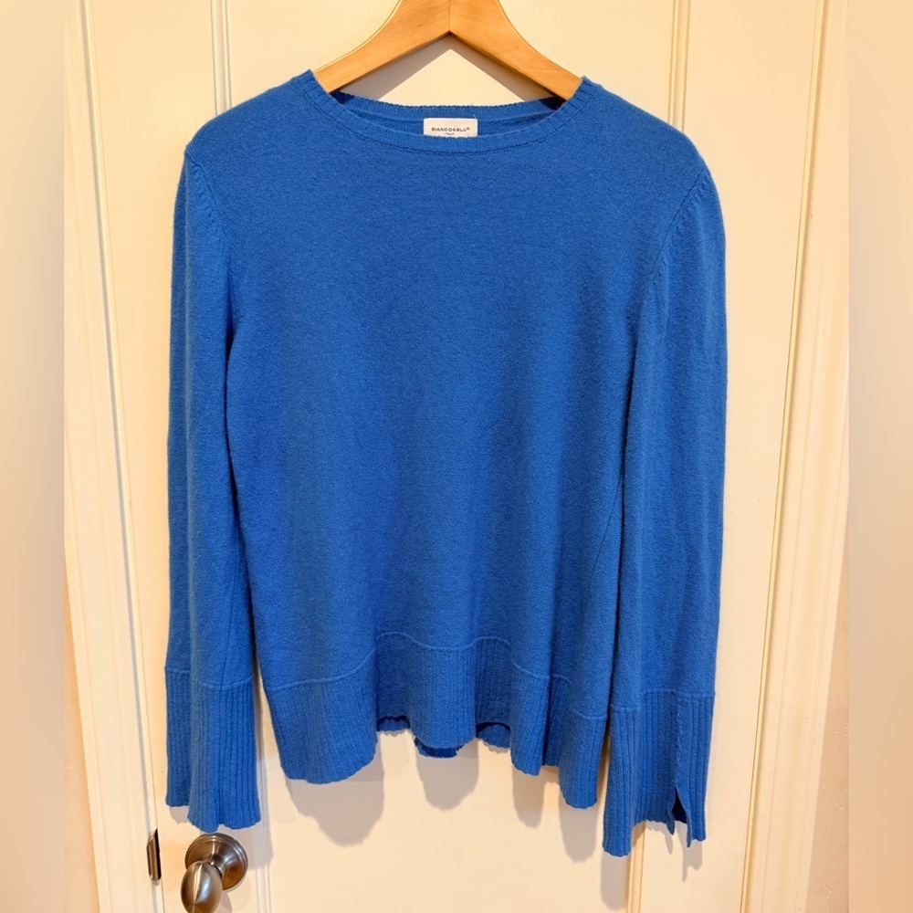 Bianco & Blu Merino Wool Cashmere blend crewneck Sweater in Blue made in Italy